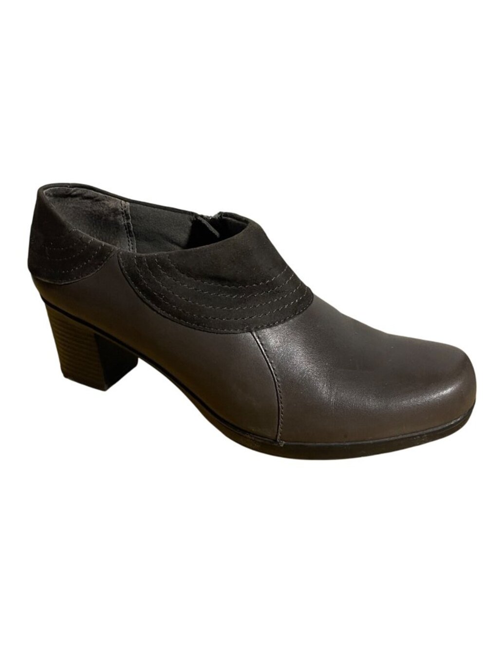 Clarks Bendables Brown Leather Ankle Booties Womens 9.5 M Scheme Jade Gray